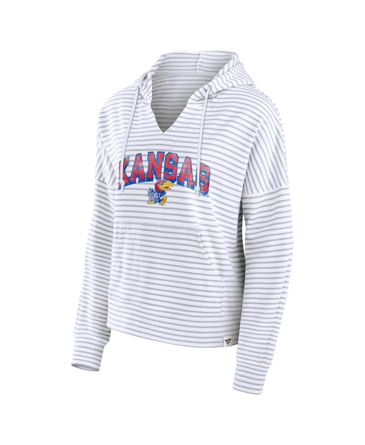 Women's FanaticsKansas Jayhawks Striped Notch Neck Pullover Hoodie - White