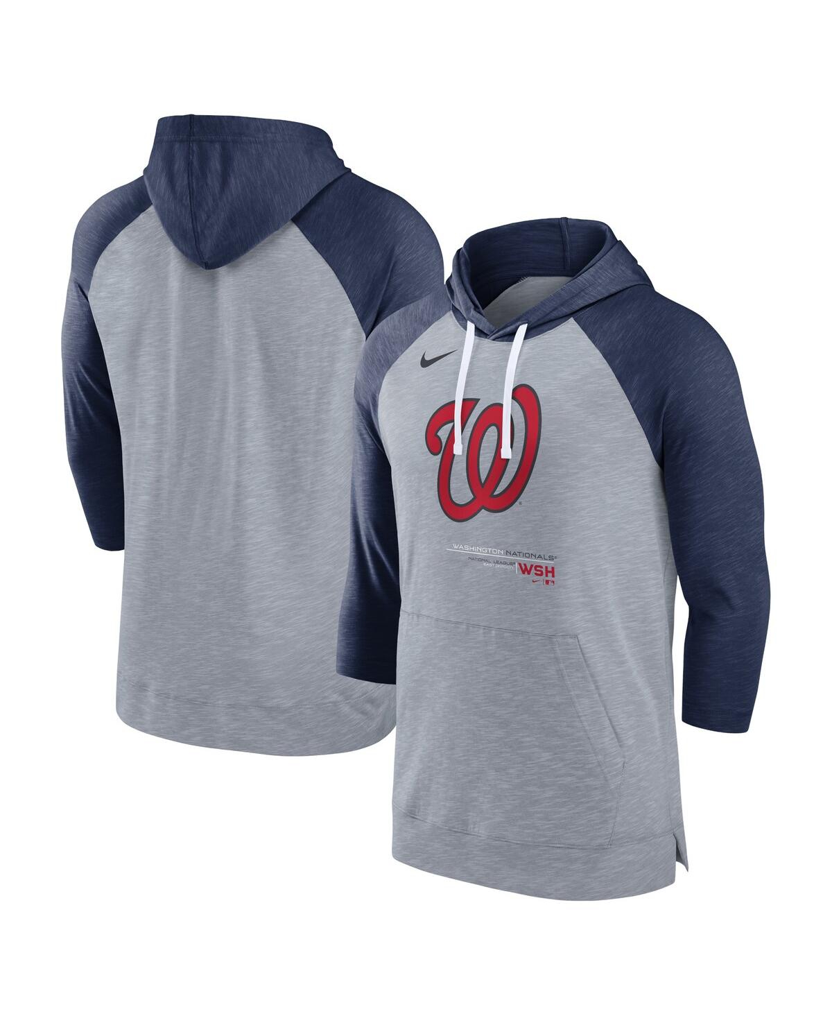 Men's Nike Heather Navy Washington Nationals Baseball Raglan 3/4-Sleeve Pullover Hoodie - Heather Navy