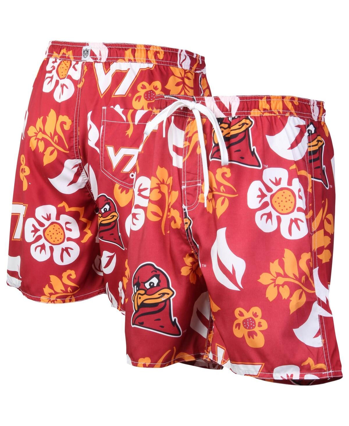 Men's Wes & WillyVirginia Tech Hokies Floral Volley Logo Swim Trunks - Maroon