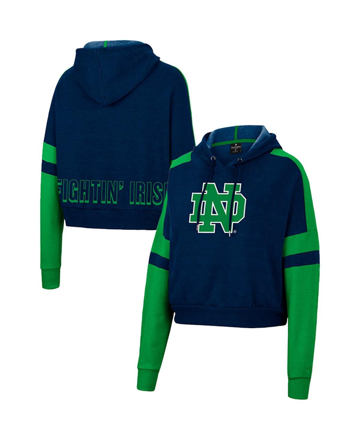 Women's Colosseum Heather Navy Notre Dame Fighting Irish Throwback Stripe Arch Logo Cropped Pullover Hoodie - Heather Navy