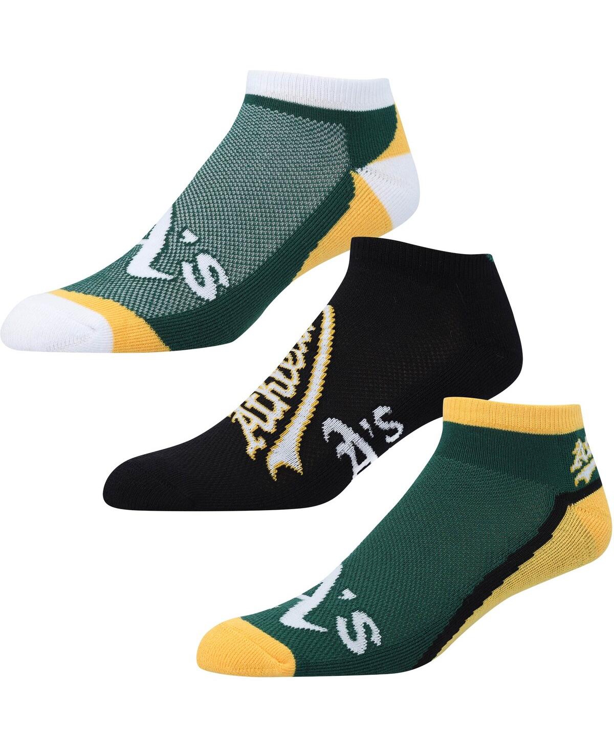 Men's and Women's For Bare Feet Oakland Athletics Flash Ankle Socks 3-Pack Set - Green, Black