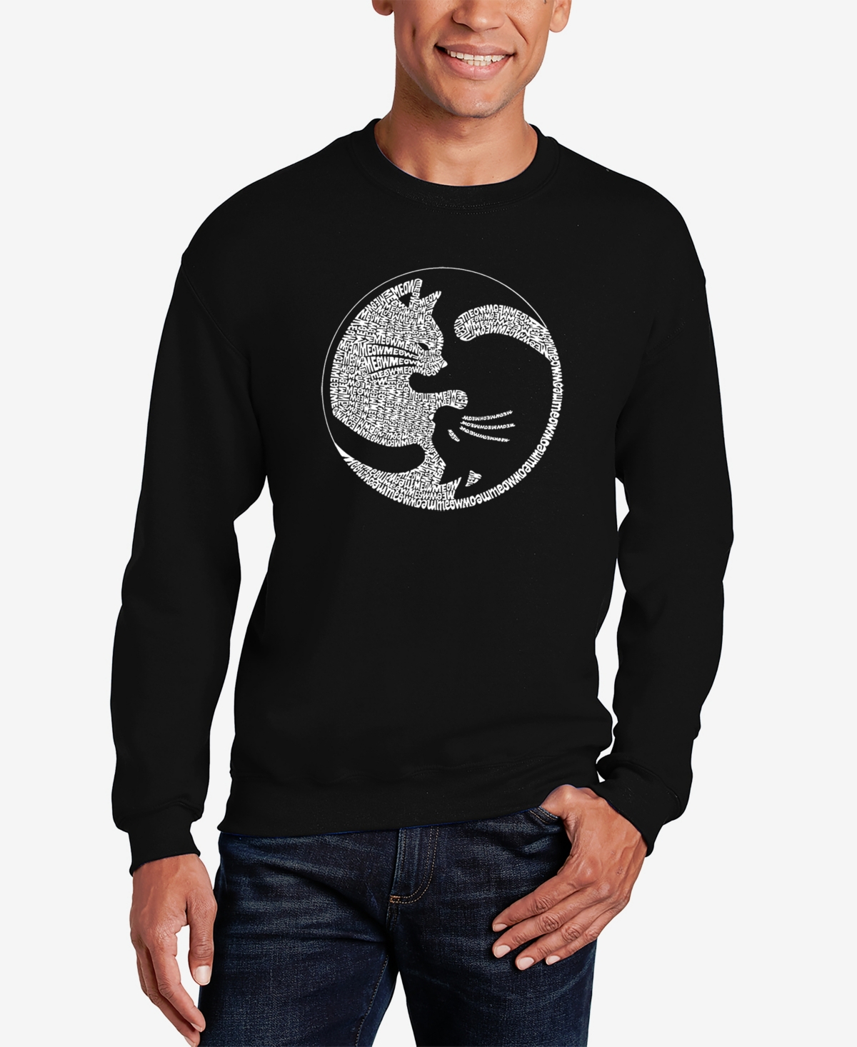 La Pop Art Men's Word Art Crewneck Yin Yang Cat Sweatshirt In Black