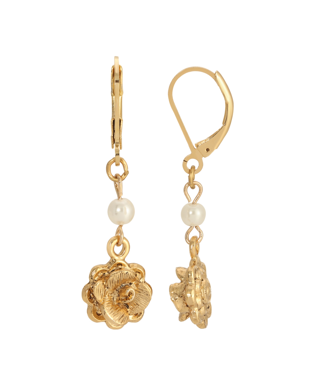2028 Imitation Pearl Flower Drop Earrings In Gold