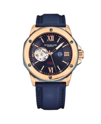 Stuhrling Edwardian 4018 Men's Automatic Skeleton Watch - 44mm Stainless Steel Case, Skeleton Dial, Silicone Strap