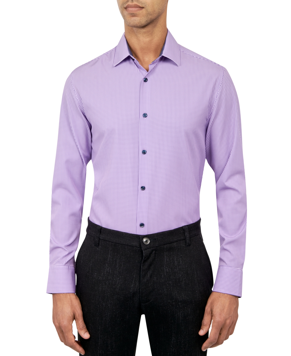 Construct Slim Fit Check Pattern Stretch Cooling Comfort Dress Shirt In Purple