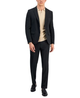 Hugo By  Boss Mens Modern Fit Charcoal Herringbone Suit