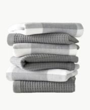 6 WAFFLE Weave Cotton Blend Black Plaid Dish Cloths Rags Kitchen Towels  12x12