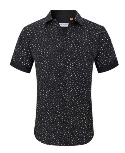 Мужская рубашка Suslo Couture Slim-Fit Geo-Print Performance, цвет: Чёрный