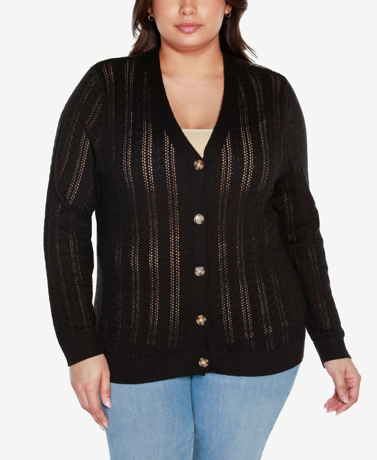 Belldini Black Label Plus Size Button-front Sweater Cardigan