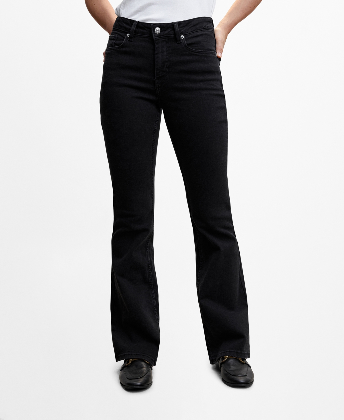 Mango Women's Medium-rise Flared Jeans In Black Denim