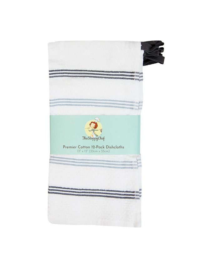 Sloppy Chef Premier Cotton Dishcloths (12 Pack), Striped Pattern, 100