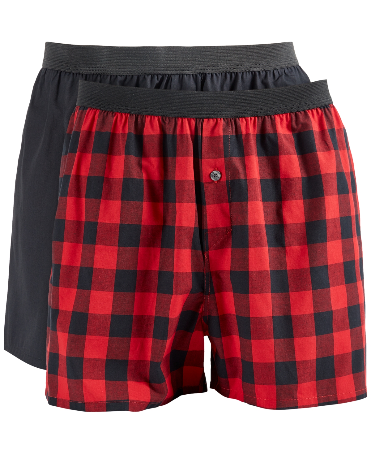 CLUB ROOM MEN'S 2-PK. BUFFALO CHECK & SOLID BOXER SHORTS, CREATED FOR MACY'S