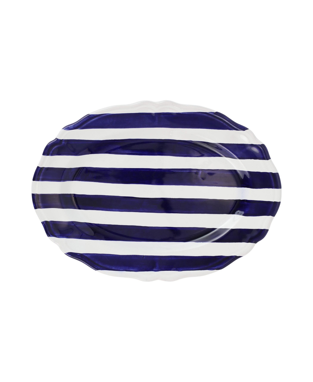Vietri Amalfitan Stripe Oval Platter 13" In Cobalt