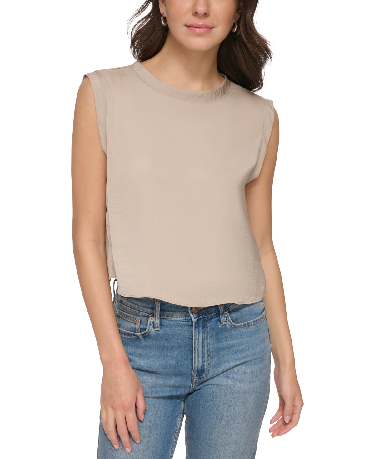 Calvin Klein Jeans Est.1978 Women's Extended-shoulder Cropped Top In Suede