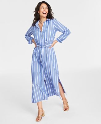 On 34th Women's Striped Midi Shirtdress, Created for Macy's - Macy's