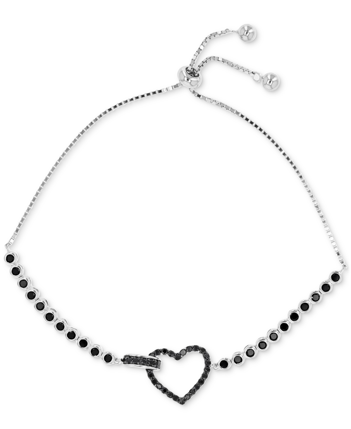 MACY'S BLACK CUBIC ZIRCONIA HEART & BEZEL BOLO BRACELET 