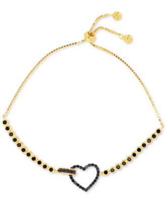 Macy's - Black Cubic Zirconia Heart & Bezel Bolo Bracelet