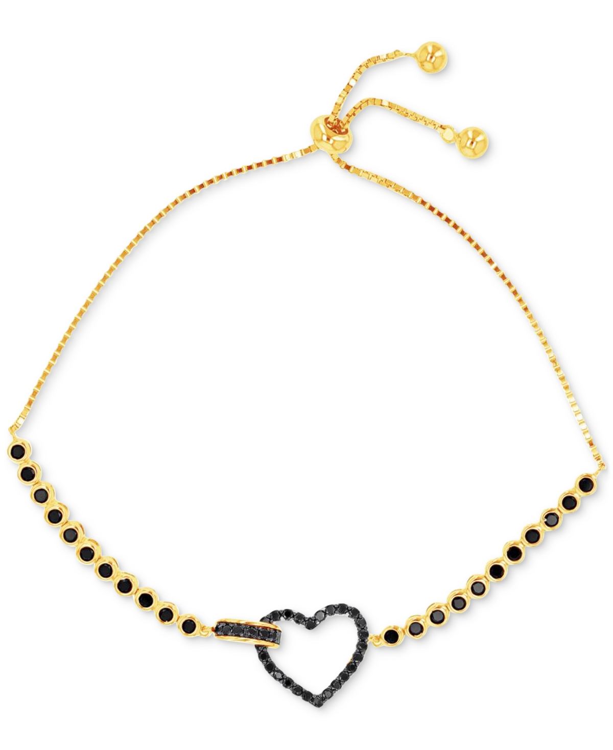 Macy's Black Cubic Zirconia Heart & Bezel Bolo Bracelet In Gold