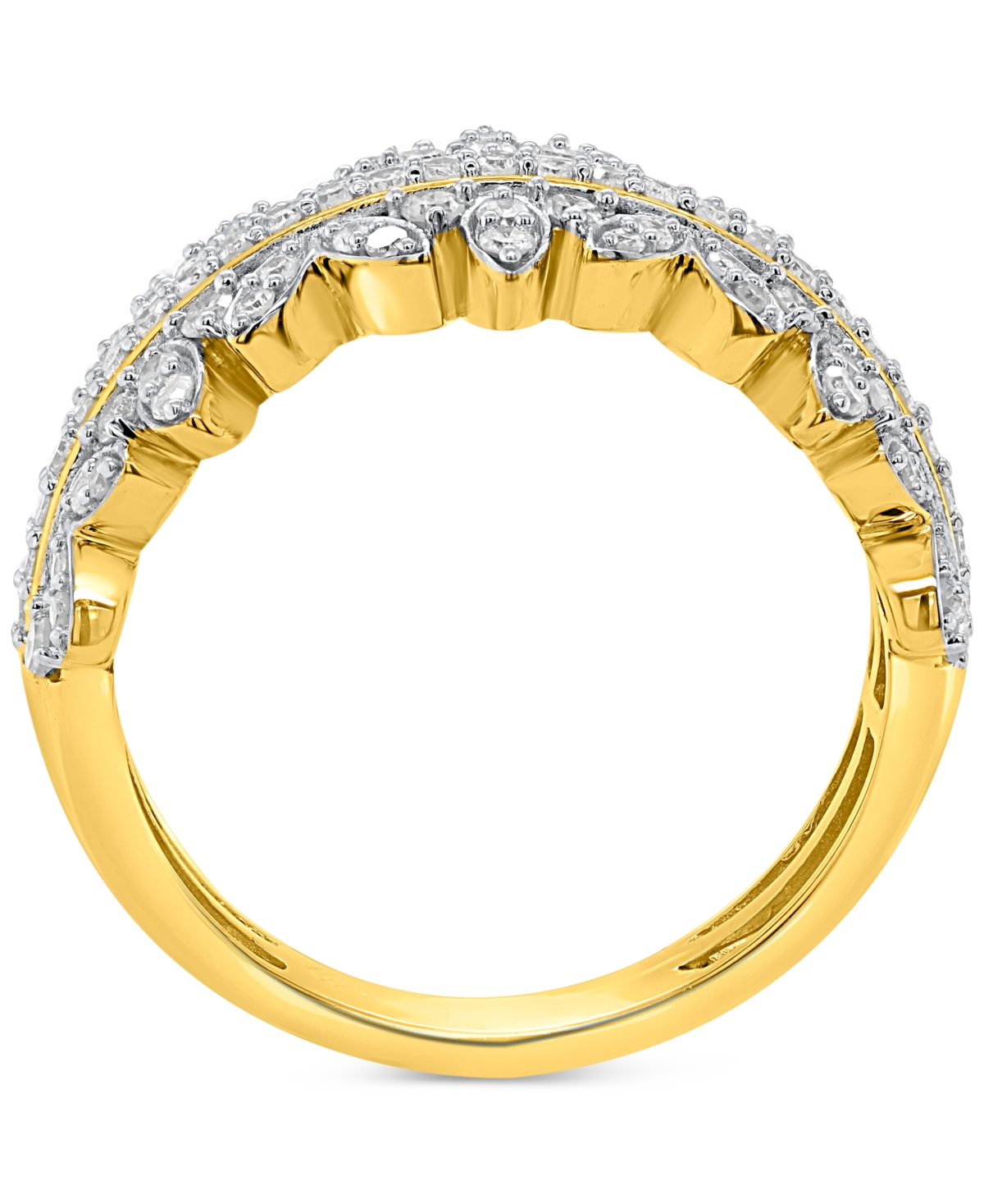 Diamond Horizontal Cluster Statement Ring (1/2 ct. t.w.) in 14k Gold-Plated Sterling Silver - Gold-Plated Sterling Silver