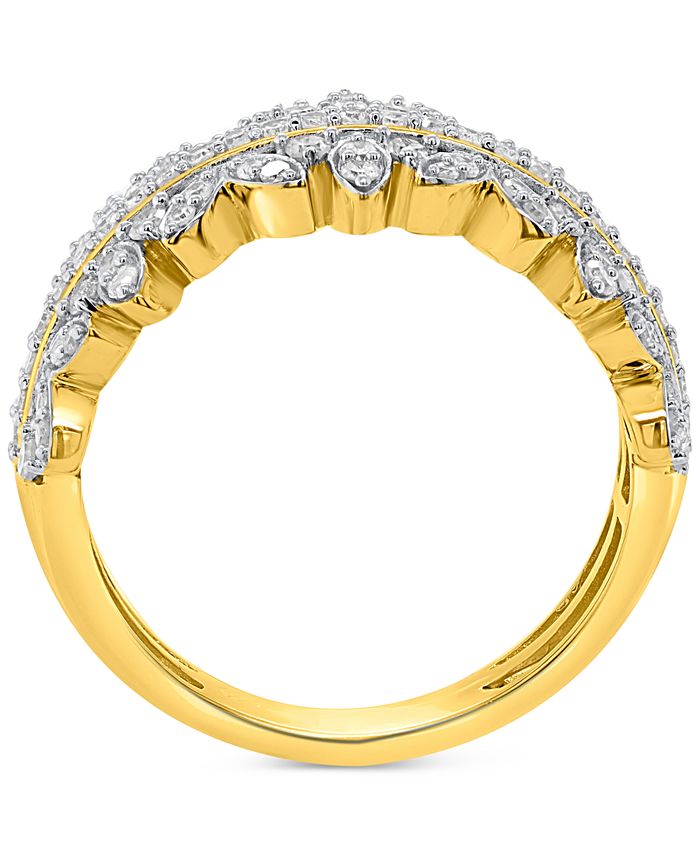 Macy's - Diamond Horizontal Cluster Statement Ring (1/2 ct. t.w.) in 14k Gold-Plated Sterling Silver