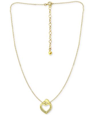 Cubic Zirconia "Mother & Child" Heart Pendant Necklace in 18k Gold-Plated Sterling Silver, 16" + 2" extender, Created for Macy's