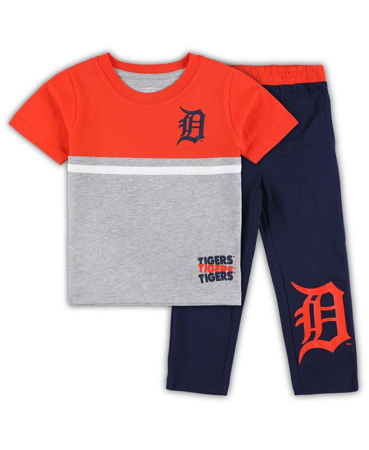 Outerstuff Babies' Toddler Boys And Girls Navy, Orange Detroit Tigers Batters Box T-shirt And Pants Set In Navy,orange