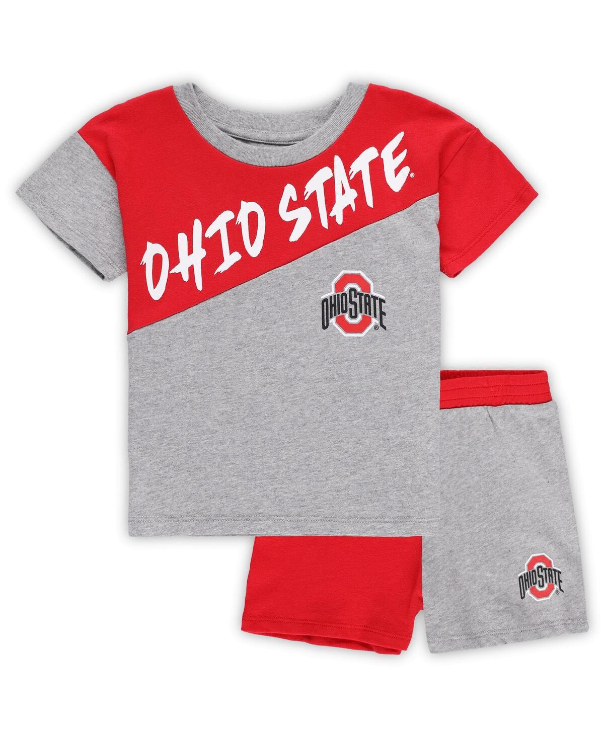 Outerstuff Babies' Toddler Boys And Girls Heather Gray Ohio State Buckeyes Super Star T-shirt And Shorts Set