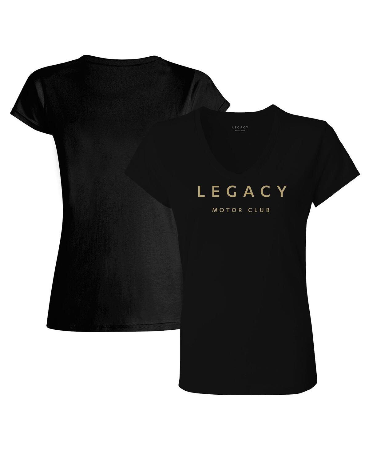 Checkered Flag Sports Women's  Black Legacy Motor Club Team V-neck T-shirt