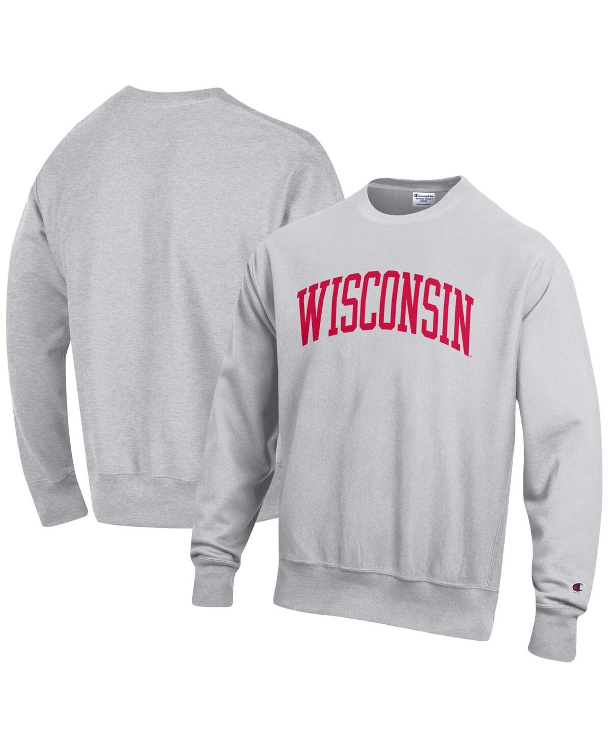 Champion Men's Gray Wisconsin Badgers Arch Over Logo Reverse Weave Pullover Sweatshirt In Heathered Gray