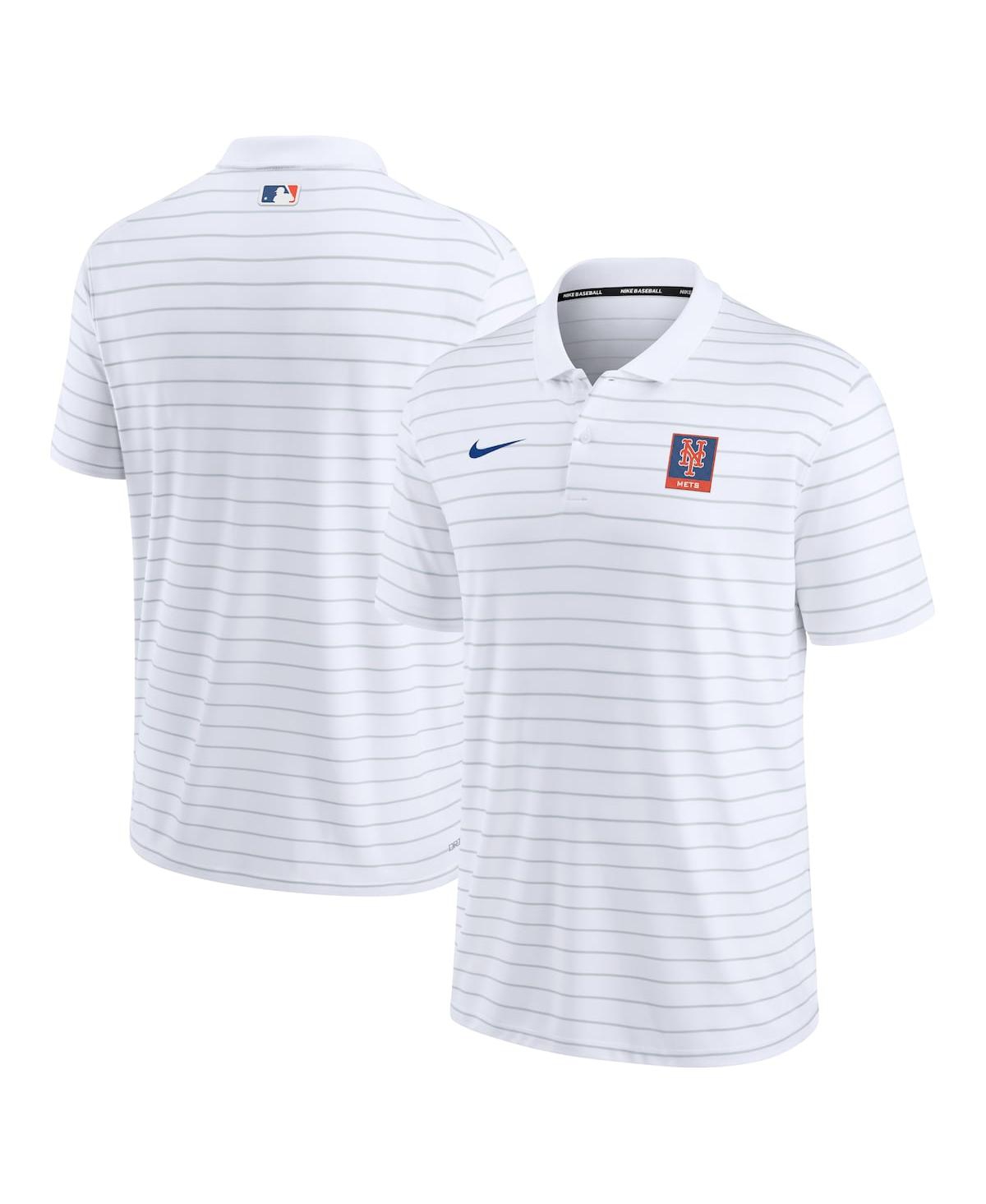 Nike Men's  White New York Mets Authentic Collection Striped Performance Pique Polo Shirt