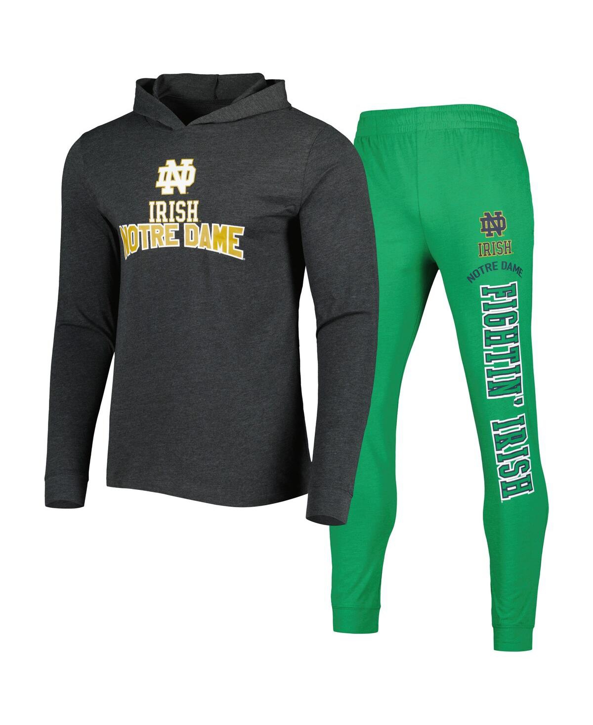 Men's Concepts Sport Heathered Green, Heathered Charcoal Notre Dame Fighting Irish Meter Long Sleeve Hoodie T-shirt and Jogger Pants Set - Heathered G