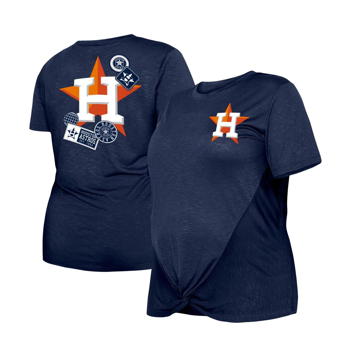 Женская футболка New Era Navy Houston Astros Plus Size Two-Hit Front Knot — фото 2