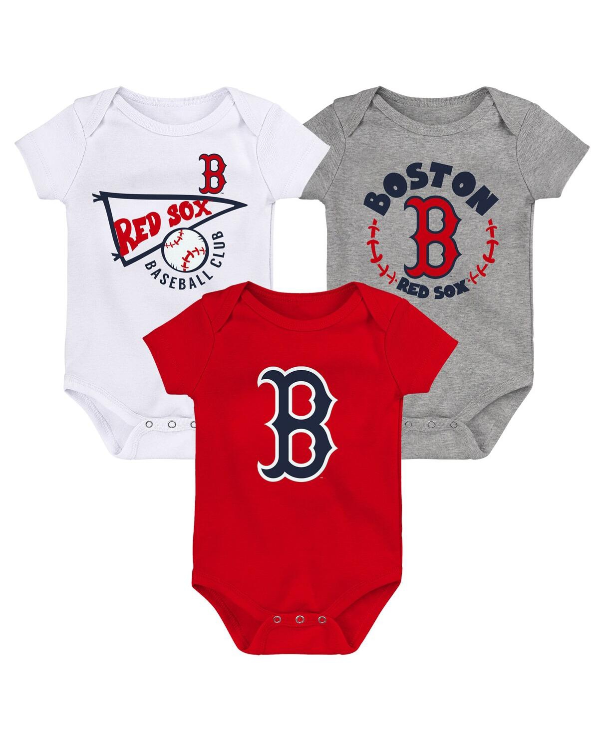 Outerstuff Infant Boys And Girls Red And White And Heather Gray Boston Red Sox Biggest Little Fan 3-pack Bodysu In Red,white,heather Gray
