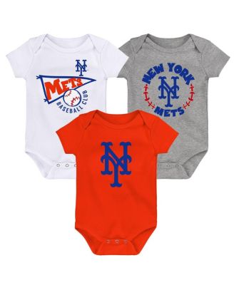 Infant Boys and Girls Orange, White, Heather Gray New York Mets Biggest Little Fan 3-Pack Bodysuit Set