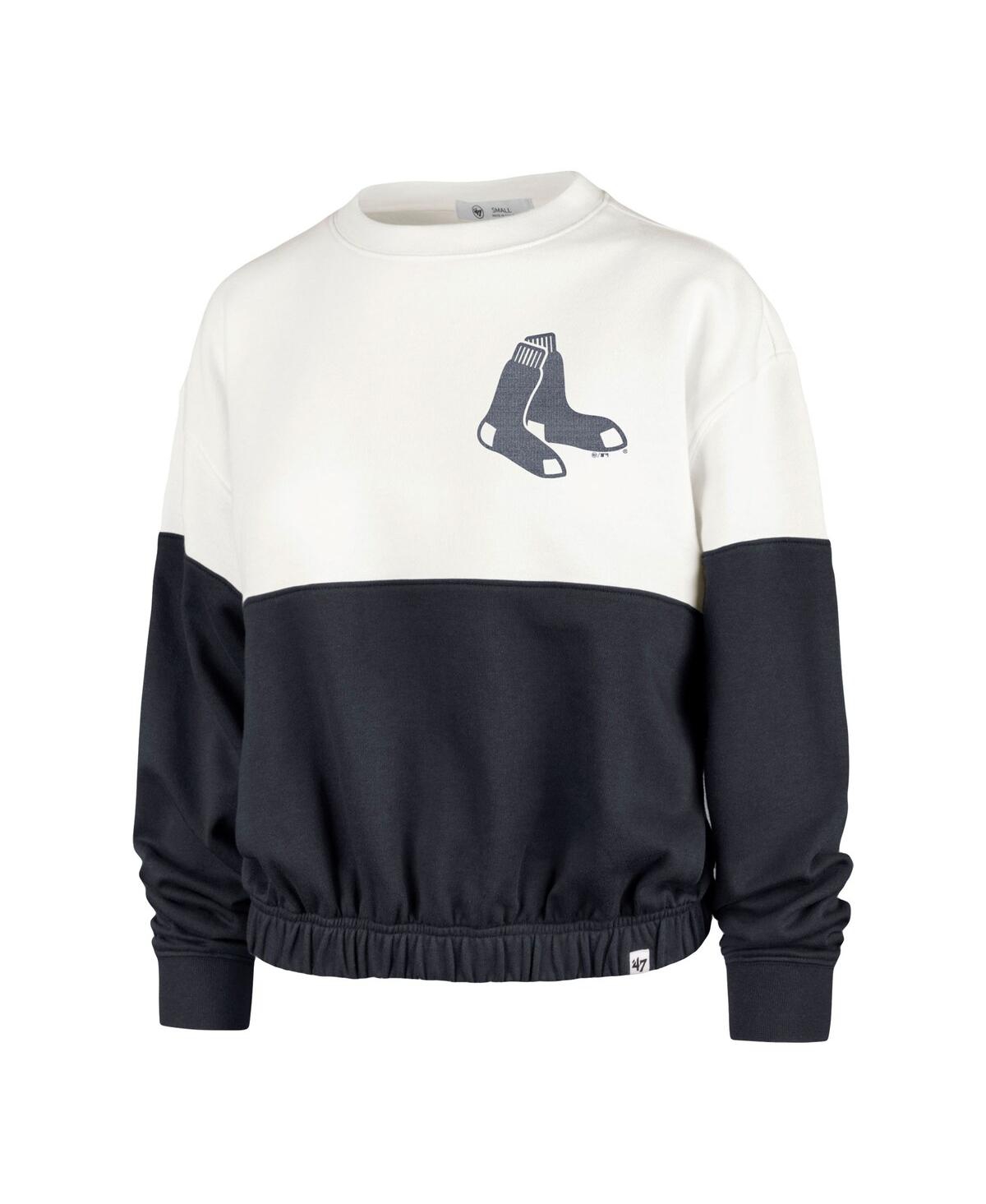47 BRAND WOMEN'S '47 BRAND WHITE, NAVY BOSTON RED SOX TAKE TWO BONITA PULLOVER SWEATSHIRT 