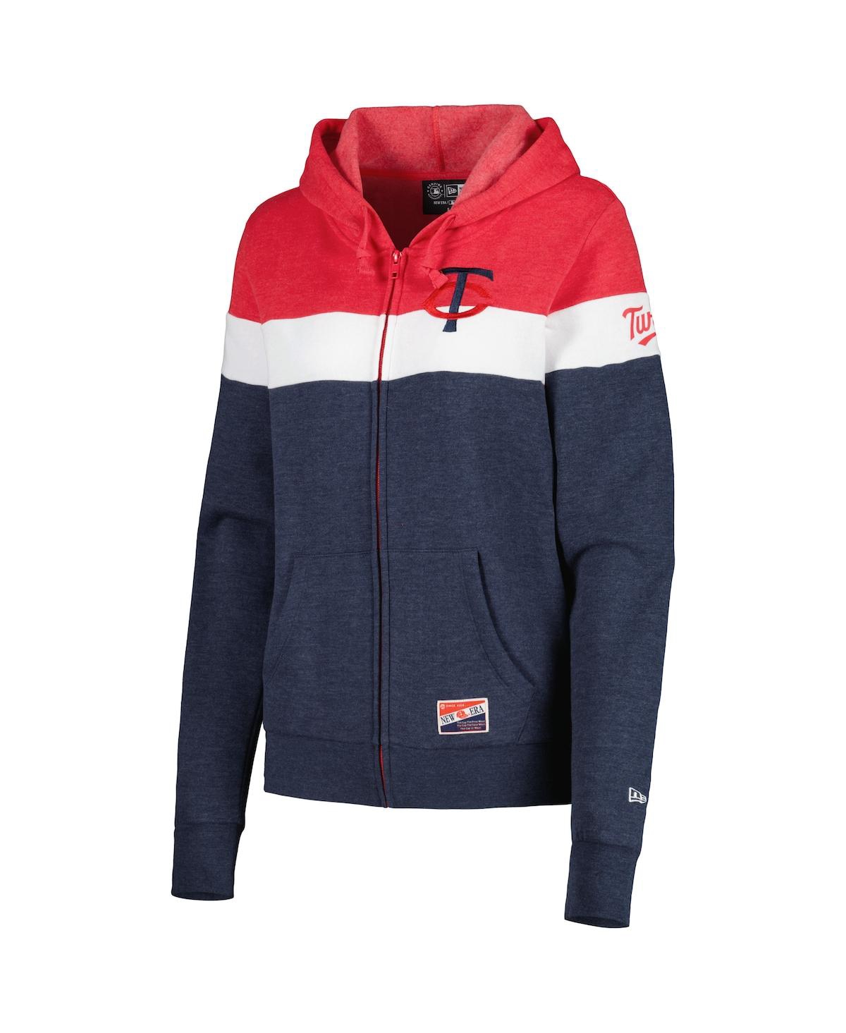 NEW ERA WOMEN'S NEW ERA HEATHER NAVY MINNESOTA TWINS COLORBLOCK FULL-ZIP HOODIE JACKET 
