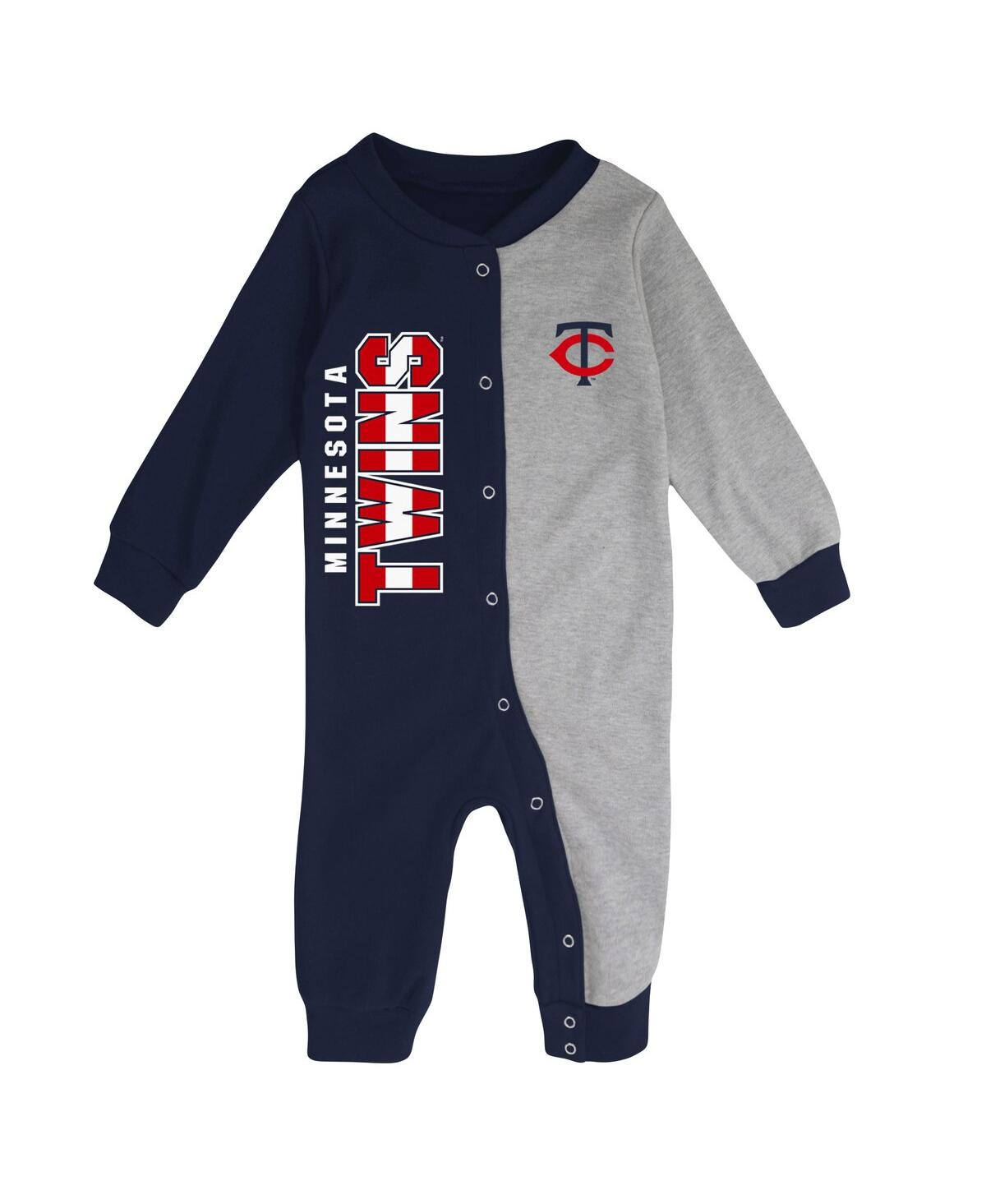 Outerstuff Infant Boys And Girls Navy, Heather Gray Minnesota Twins Halftime Sleeper In Navy,heather Gray