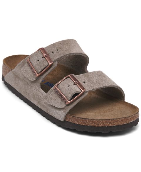 Женские сандалии Birkenstock Arizona Soft Footbed Suede Leather, цвет: Бежевый / Серо-коричневый