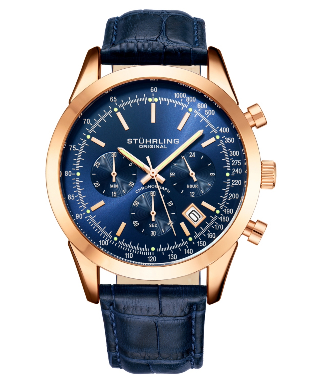 Men's Monaco Blue Leather, Blue Dial, 44mm Round Watch - Blue