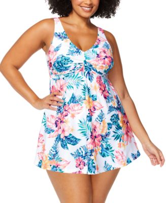 Raisins Curve Women's Trendy Plus Size Printed Lucia Swimdress  Swimsuit Blue Size 14W