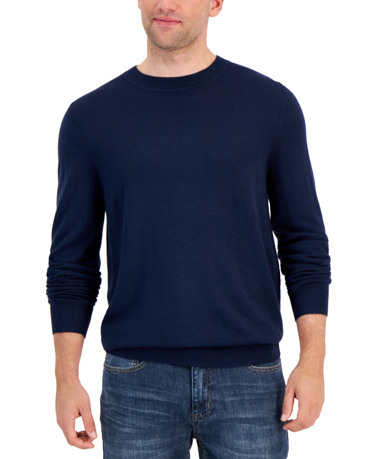 Men's Long-Sleeve Crewneck Merino Sweater, Created for Macy's - Neo Navy