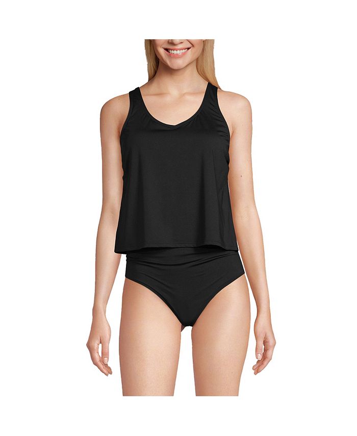 Lands' End Women's Long Torso Vneck One Piece Fauxkini Swimsuit Faux Tankini Top Macy's