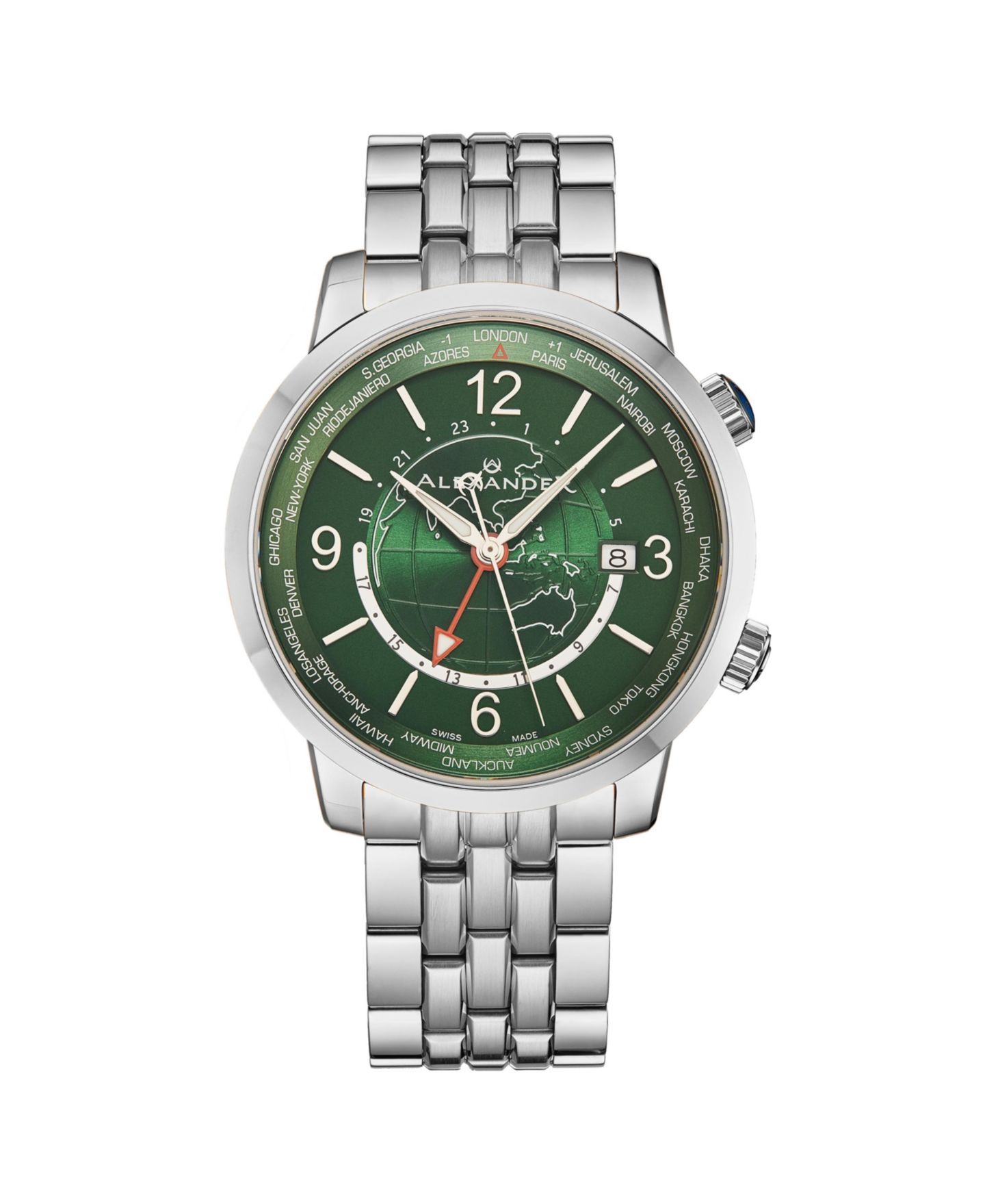 Мужские часы Alexander Journeyman 2 Silver-Tone Stainless Steel, Green Dial, 40mm Round Watch — фото 3