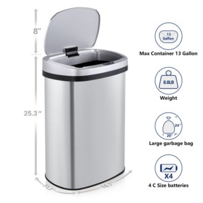 13 Gal./50 Liter Stainless Steel Oval Motion Sensor Trash Can for Kitchen