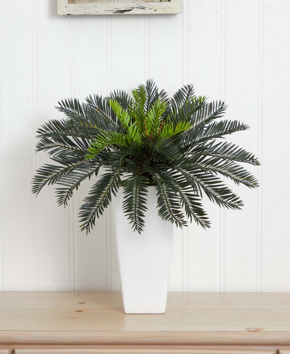 Nearly Natural Cycas Artificial Plant in White Planter