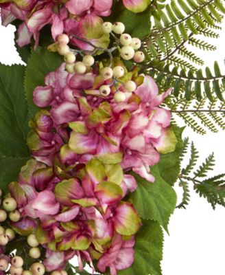24" Pink Hydrangea & Berry Artificial Wreath