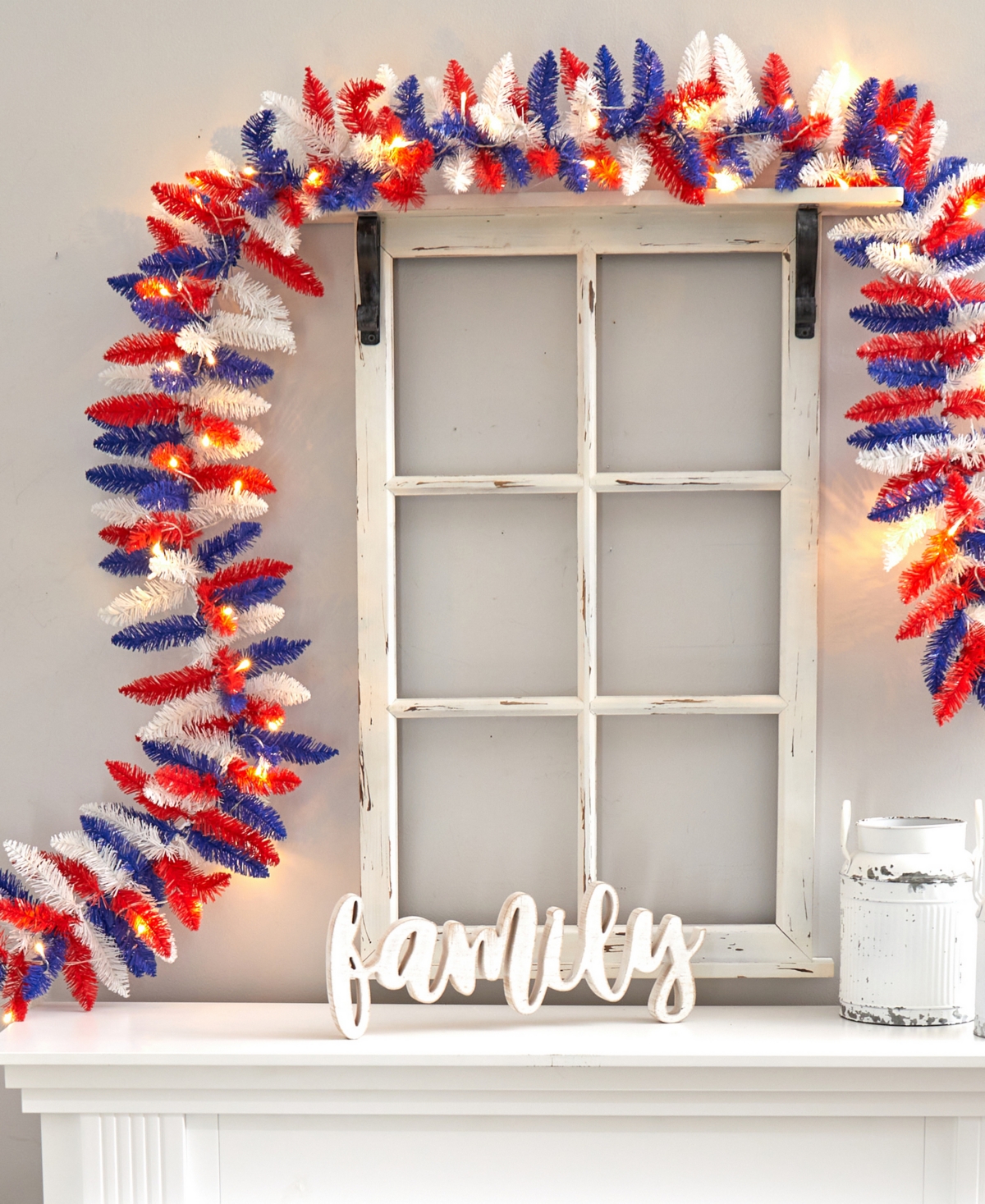 NEARLY NATURAL 9' PATRIOTIC AMERICAN FLAG THEMED ARTIFICIAL GARLAND WITH 50 WARM LED LIGHTS 