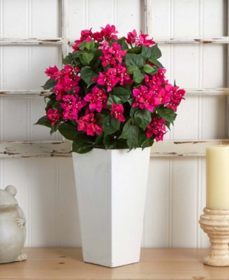 Bougainvillea Artificial Plant in White Tower Planter