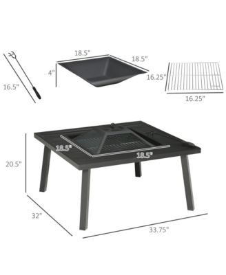 34" Fire Pit with Grill, Spark Screen, Fire Poker, Cover, Table Lip,