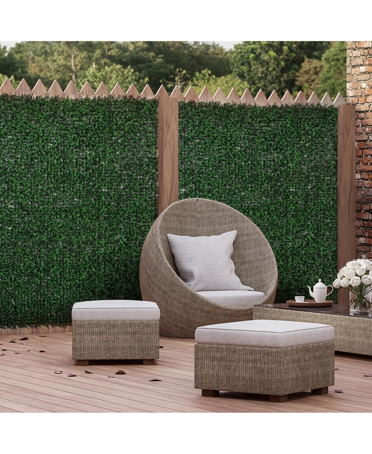 Outsunny 12PCS Artificial Boxwood Panels 20" x 20" Privacy Fence Screen Faux Hedge Greenery Wall Backdrop for Home Garden Backyard Balcony, Green